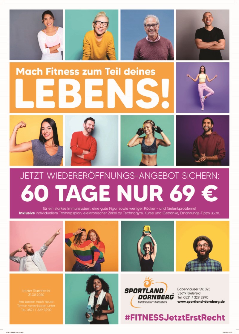 Sportland Fitness - Wiedereröffnungs-Angebot sichern - 60 Tage für 69 Euro